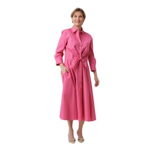 Maxi Jurk met Klassieke Kraag en Strik Detail Sara Roka , Pink , Dames