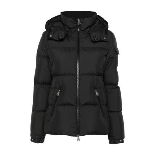 Gewatteerde Zwarte Jas met Capuchon Moncler , Black , Dames