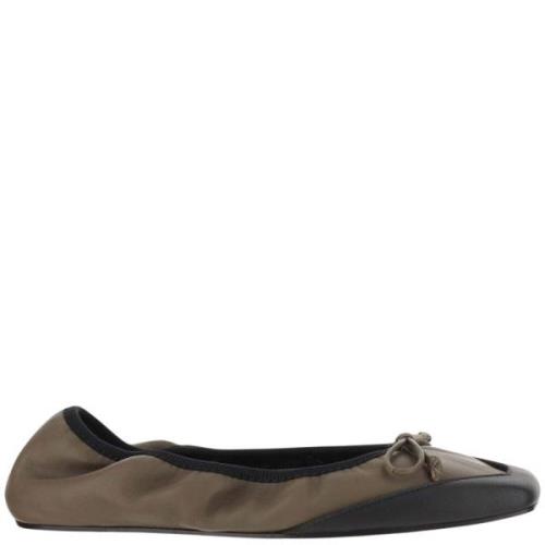 Leren Ballet Flats Vierkante Neus Strik Armarium , Green , Dames