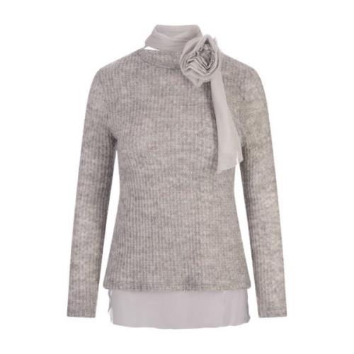 Grijze Mohair Gebreide Top met Bloemdetail Ermanno Scervino , Gray , D...