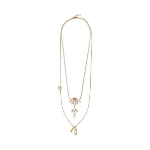 Gouden Multi-Chain Ketting met Parels Ermanno Scervino , Yellow , Dame...