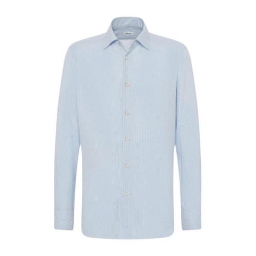 Elegante Gestreepte Katoenen Overhemd Kiton , Blue , Heren