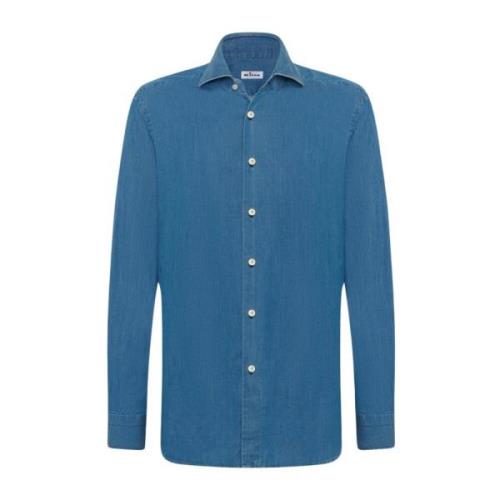 Denim Stijl Katoenen Overhemd Kiton , Blue , Heren