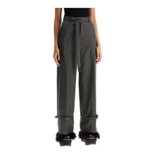 Cargo Wool Blend Broek Sacai , Gray , Dames