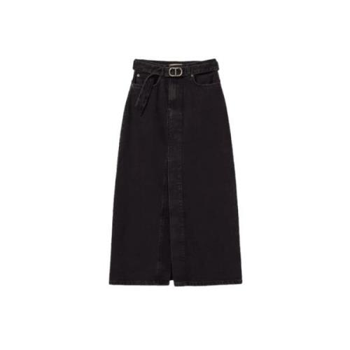 Zwarte denim jeans rok met riem Twinset , Black , Dames