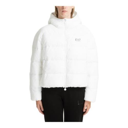 Capuchon Rits-Down Jacket Emporio Armani EA7 , White , Dames