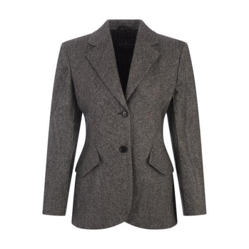 Slim Fit Herringbone Blazer Zwart Ermanno Scervino , Black , Dames