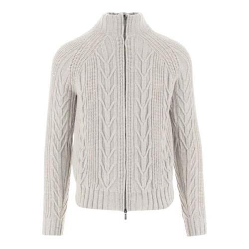 Grijze Wollen Cardigan Hoge Kraag Malo , White , Heren