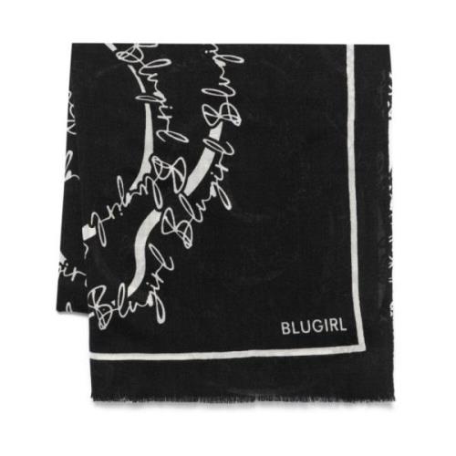 Logo Print Wool Blend Scarf Blugirl , Black , Dames