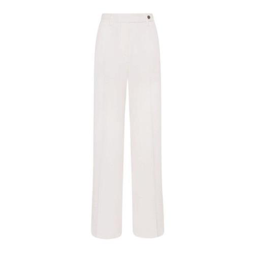 Fijne Wol Rechte Snit Broek Kiton , White , Dames