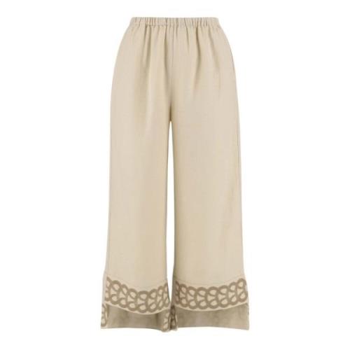 Linnen broek met borduursel By Herenne Birger , Beige , Dames