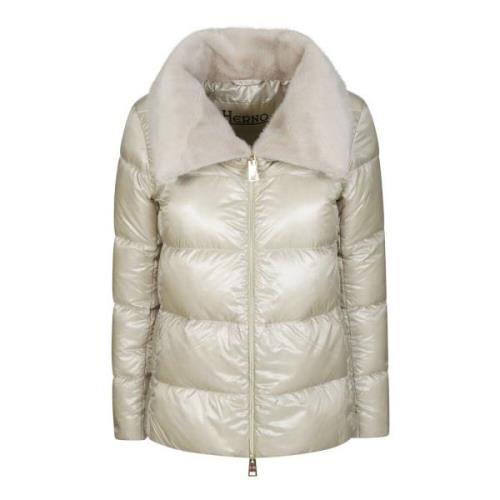 Ultralight Ecofur Kraag Puffer Jas Herno , Beige , Dames