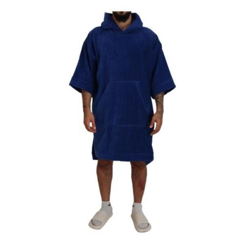 Blauwe Hooded Poncho Strandkleding 100% Katoen Dsquared2 , Blue , Here...