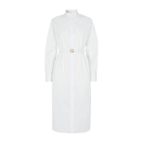 Witte Katoenen Jurk met Mandarin Kraag Fendi , White , Dames