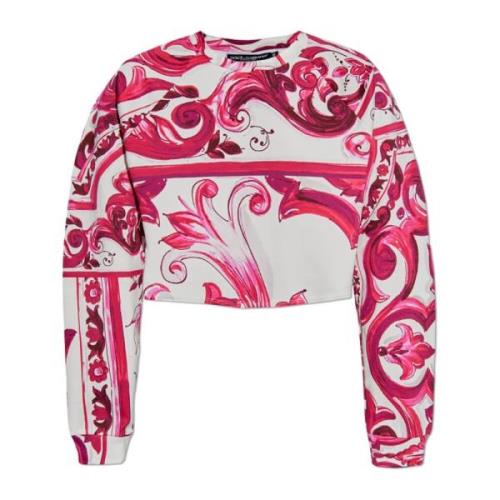 Korte T-shirt met Majolica patroon Dolce & Gabbana , Pink , Dames