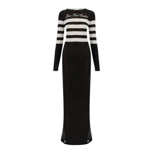 Gestreepte Gebreide Zeemans Maxi Jurk Jean Paul Gaultier , Black , Dam...