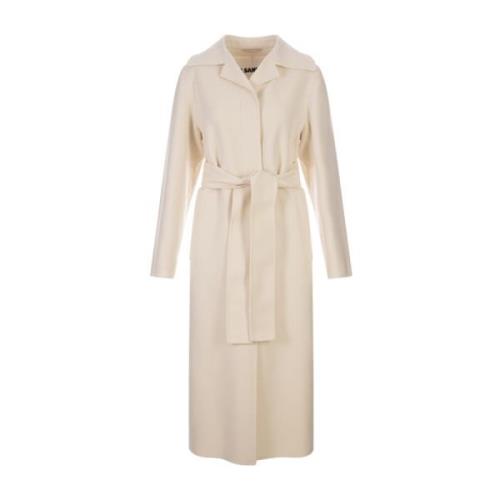 Elegante Bruine Wol Lange Jas Jil Sander , Brown , Dames