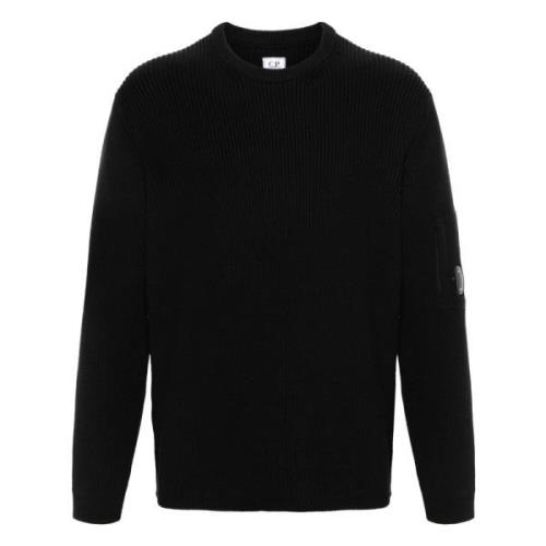 Zwarte Crew Neck Sweater met Lens Detail C.p. Company , Black , Heren