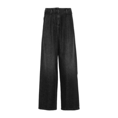 Zwarte Wijde Pijp Broek met Relaxte Pasvorm Golden Goose , Black , Dam...