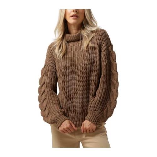 Bruine Gebreide Rollneck Pullover Trui Y.a.s , Brown , Dames