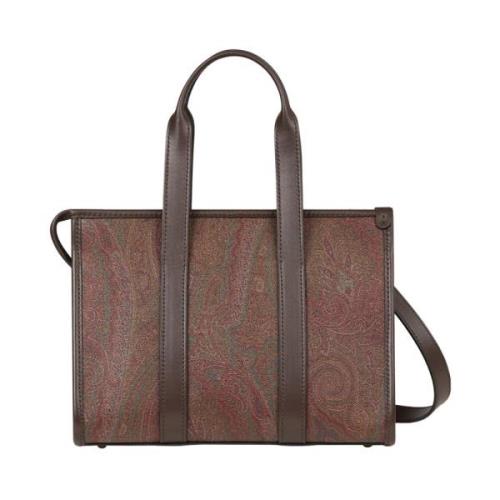 Paisley Jacquard Handtas met Leren Details Etro , Brown , Dames