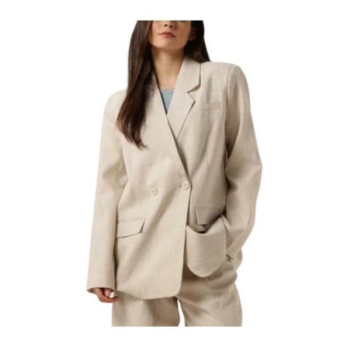 Linnen Blazer Elegant Stijlvol Veelzijdig Gestuz , Beige , Dames