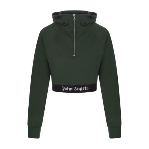 Groene Crop Zip-Up Hoodie Palm Angels , Green , Dames