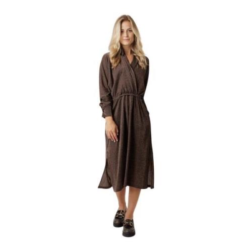 Chique Lurex Jurk met Revers Kraag Momoni , Brown , Dames