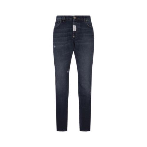 Blauwe Super Straight Jeans Lage Taille Philipp Plein , Blue , Heren