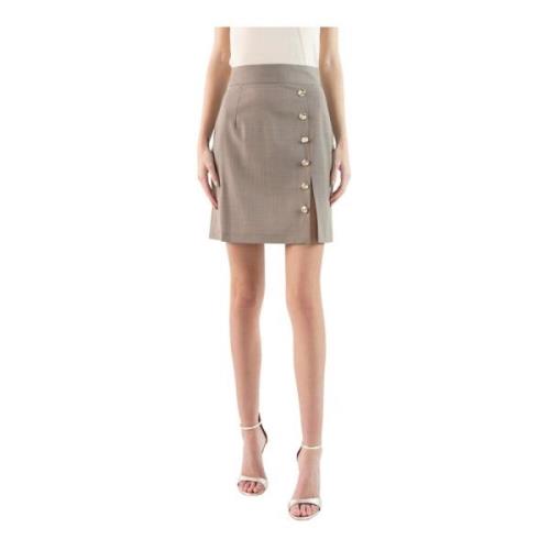 Mini Rok met Knoopdecoratie Doris S , Beige , Dames