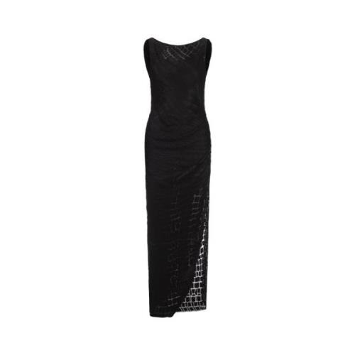 Zwarte Zijden Devoré Lange Jurk Blumarine , Black , Dames