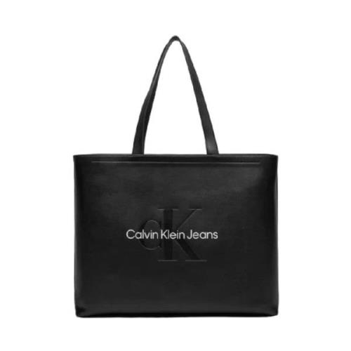 Zwarte Eco Leren Tote Tas Calvin Klein , Black , Dames