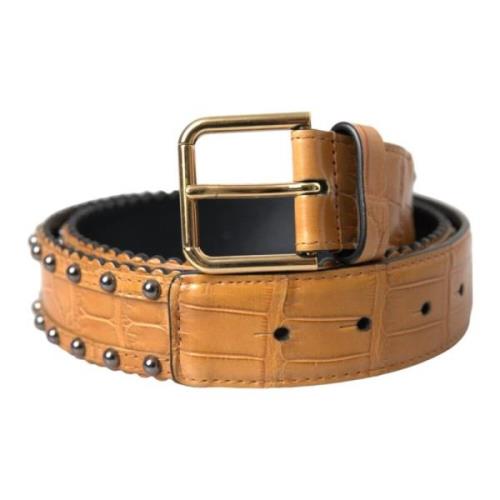 Beige Alligator Leren Studs Metalen Riem Dolce & Gabbana , Beige , Dam...