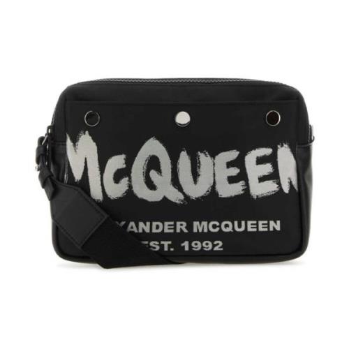 Zwarte Graffiti Schoudertas Alexander McQueen , Black , Heren