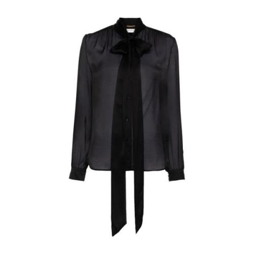 Zijden Knoopsluiting Lavallière Kraag Shirt Saint Laurent , Black , Da...