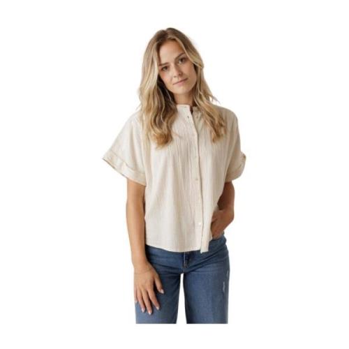 Alex Rib Blouse Off White By-Bar , Beige , Dames