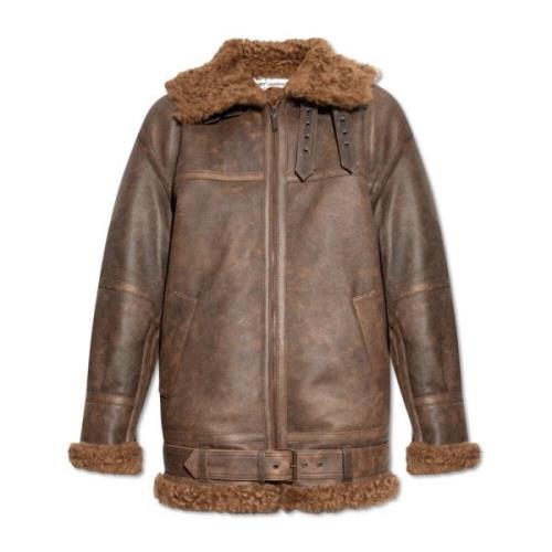 Gevoerde shearling jas met capuchon Saint Laurent , Brown , Dames