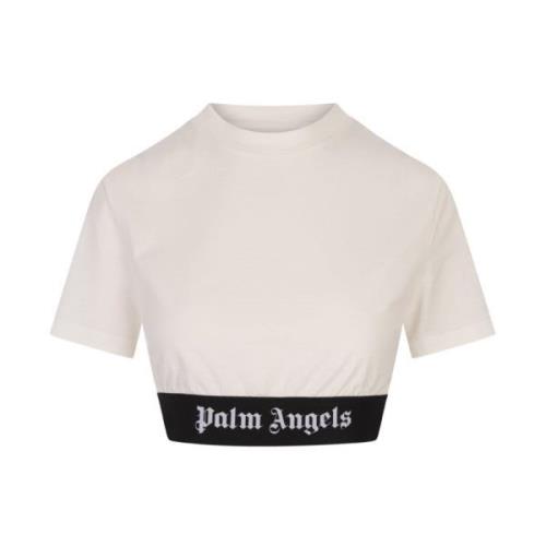 Witte Katoenen Crop T-shirt met Logo Palm Angels , White , Dames