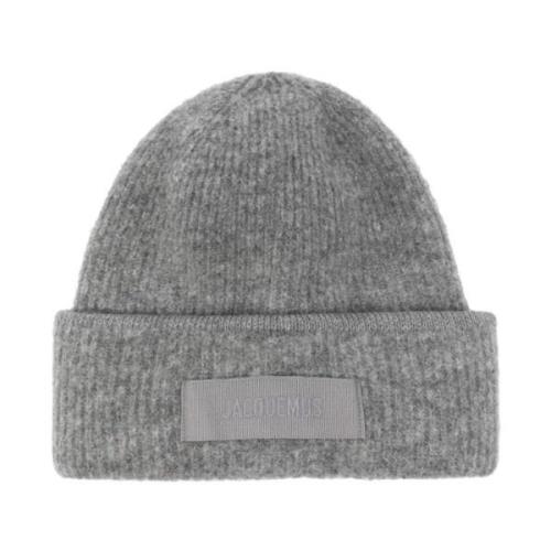 Gebreide Grijze Hoeden met Logopatch Jacquemus , Gray , Dames