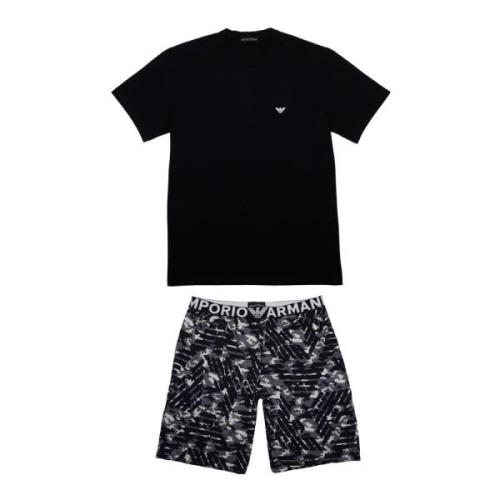 Heren Pyjamaset Korte Mouwen Shorts Emporio Armani , Black , Heren