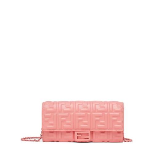 Roze Nappa Leren Portemonnee met FF Motief Fendi , Pink , Dames