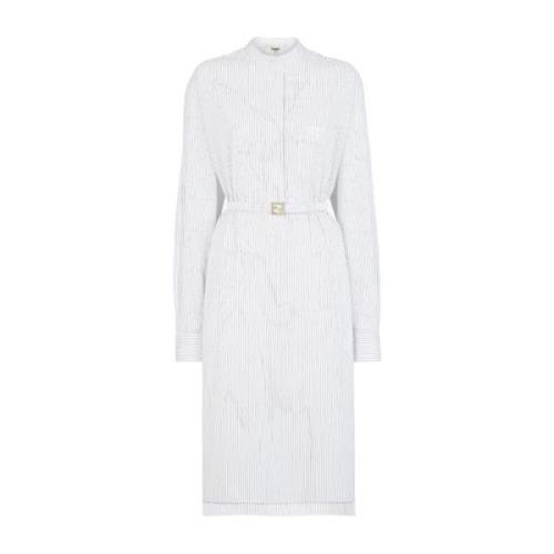 Witte Midi Overhemdjurk Gestreepte Katoen Fendi , White , Dames