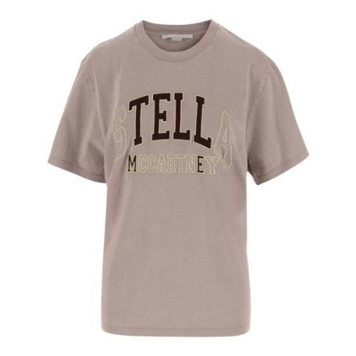 Katoen Logo Crew Neck T-shirt Stella McCartney , Beige , Dames