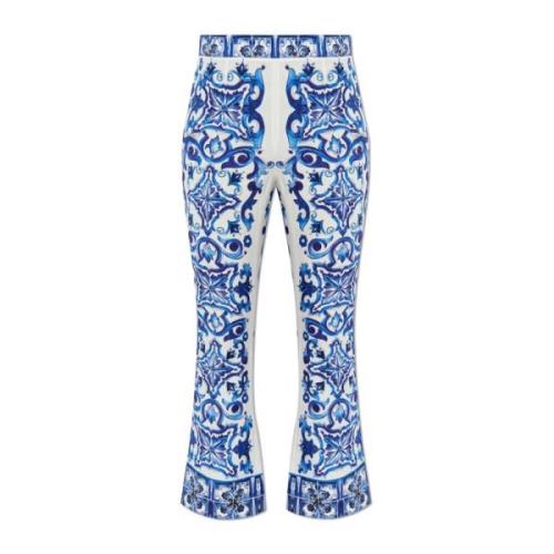 Zijden broek met Majolica-patroon Dolce & Gabbana , Blue , Dames