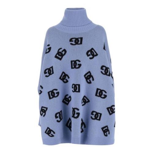 Wollen Poncho met DG Logo Motif Dolce & Gabbana , Blue , Dames