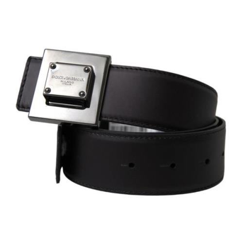 Zwarte Leren Riem met Vierkante Gesp Dolce & Gabbana , Black , Dames