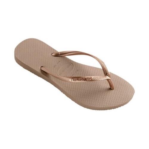 Metallic Square Logo Flip Flops Havaianas , Pink , Dames