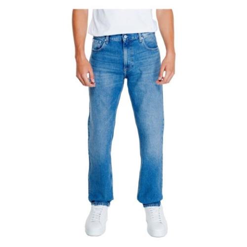 Blauwe Effen Heren Jeans Rits Knoop Calvin Klein Jeans , Blue , Heren