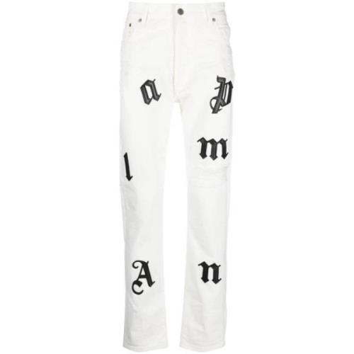 Versleten Logo Patch 5 Zak Jeans Palm Angels , White , Heren