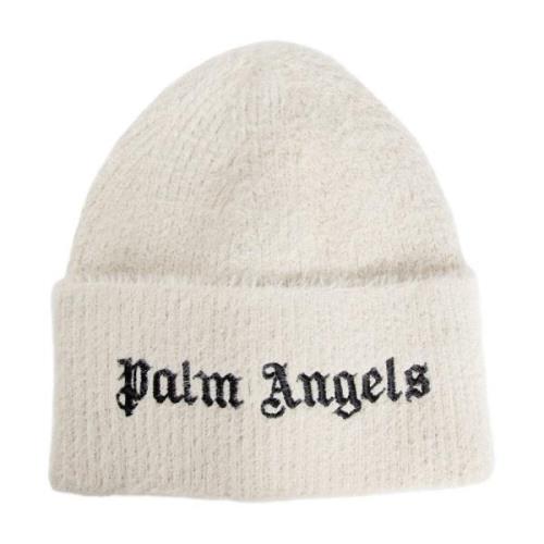 Geborduurde Logo Geribbelde Gebreide Muts Palm Angels , White , Heren